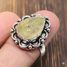 Natural Moss Prehnite Ring 925 Sterling Silver Handcrafted Size 8 Ethnic Green