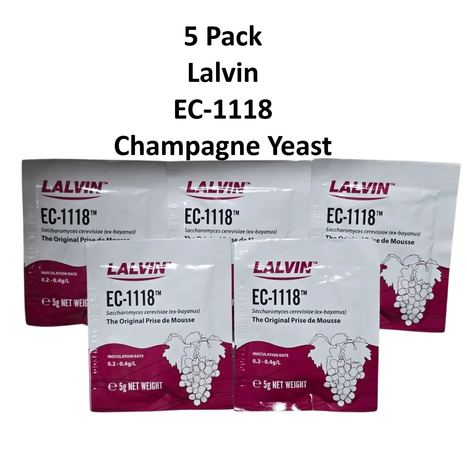 Lalvin EC-1118 Wine Yeast x 5 Packs - For Champagne Style Wines 1118 - BBE 01-28