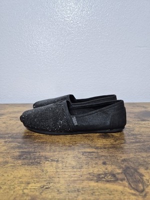 Skechers Women's Bobs  Memory Foam  Slip On Flats Black Sz 7 Sparkly Toe