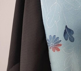 Handmade Japan Kimono Pure Silk Scarf Stole Floral Black Blue 2Way Upcycled