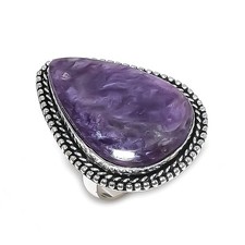 Natural Russian Charoite Gemstone 925 Sterling Silver Jewelry Ring Size 9 Q737