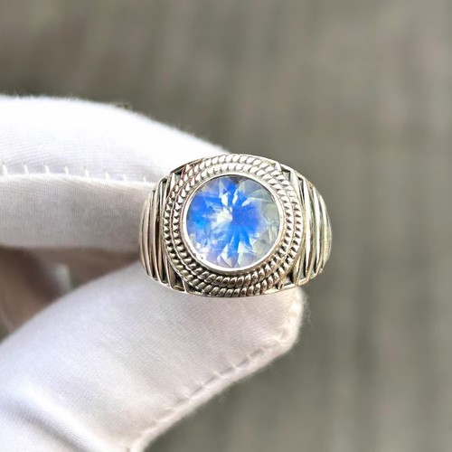 925 Sterling Silver Men Ring Natural Moonstone Handmade Bold Statement