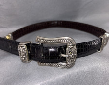 Women  s Brighton 4C400 Black/Brown Leather Belt ML32 Gold/Silver Buckle Accents