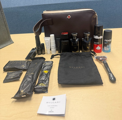 Emirates Bvlgari First Class Amenity Kit Bag Byredo Gillette AXE Travel Set