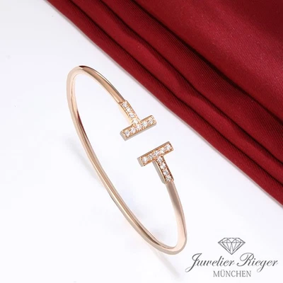 Tiffany & Co. T Wire Armreif Rosegold 750 Größe Large Diamanten Brillanten - Bild 1 von 4
