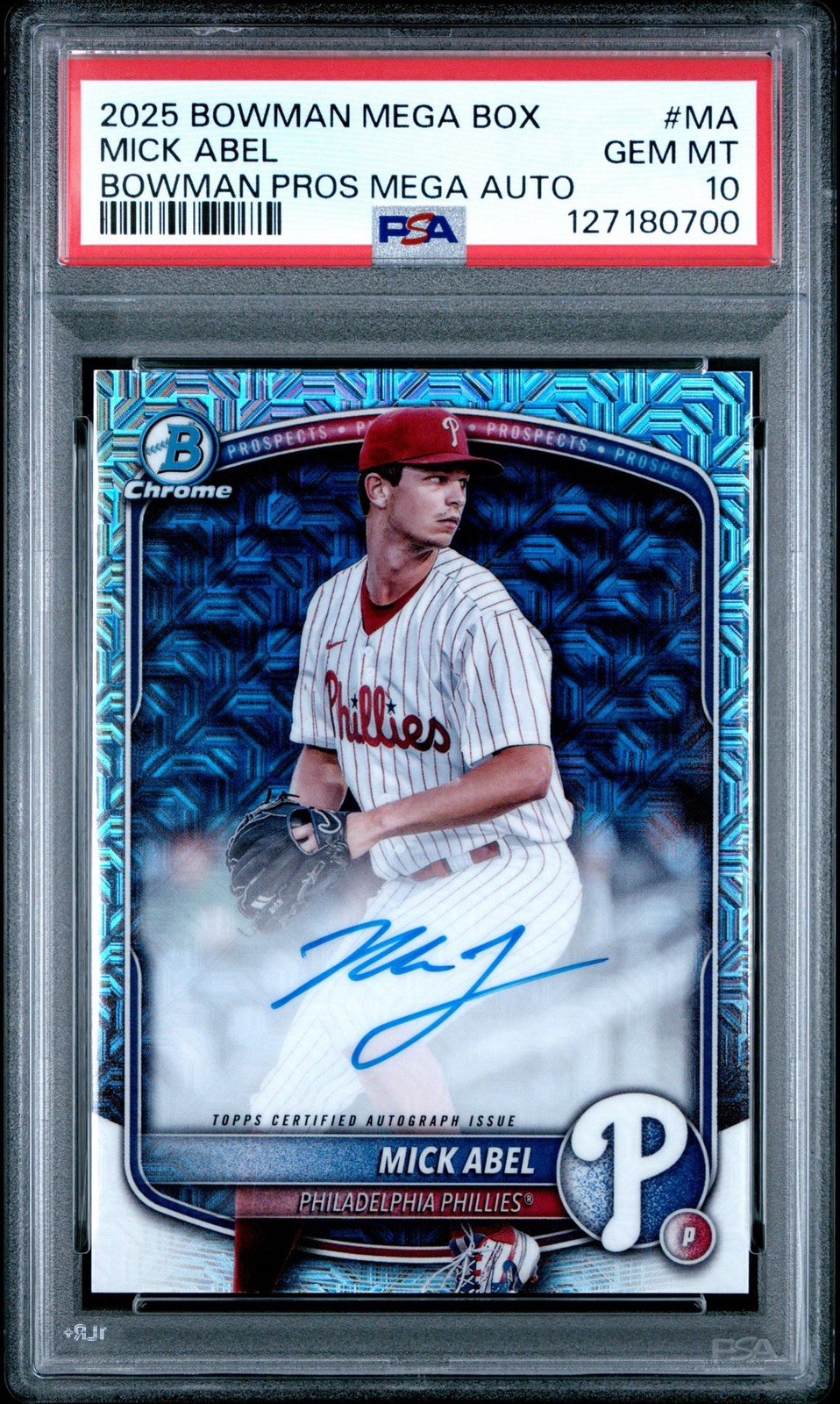 2025 Bowman Mick Abel Chrome Auto Mojo Refractor #BMA-MA Phillies PSA 10!!