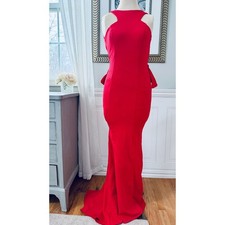 Xscape Gala Mermaid Ruffle Back Crepe Red Glam Gown 4