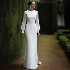 Customized Mermaid Wedding Dress Long Puffy Sleeves O Neck Trumpet Wedding Gowns