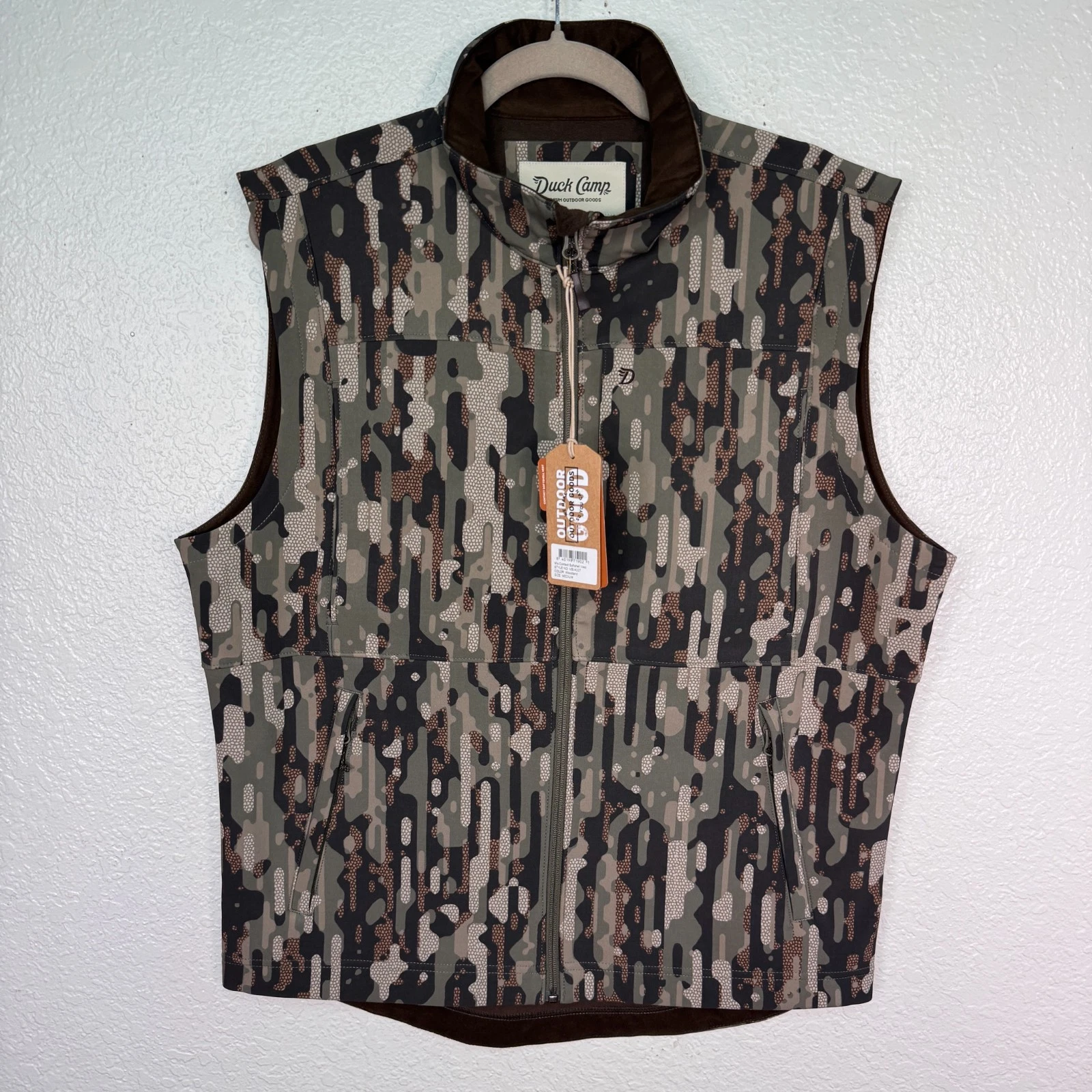Duck Camp Vest Men Medium Ms Contact Softshell Woodland Camo Outdoor Hunting NEW