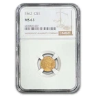 1862 $1 Indian Head Gold MS-63 NGC