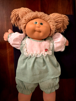 Cabbage Patch Doll - Vintage 1980's Blonde Pigtails, Blue Eyes & Green Outfit