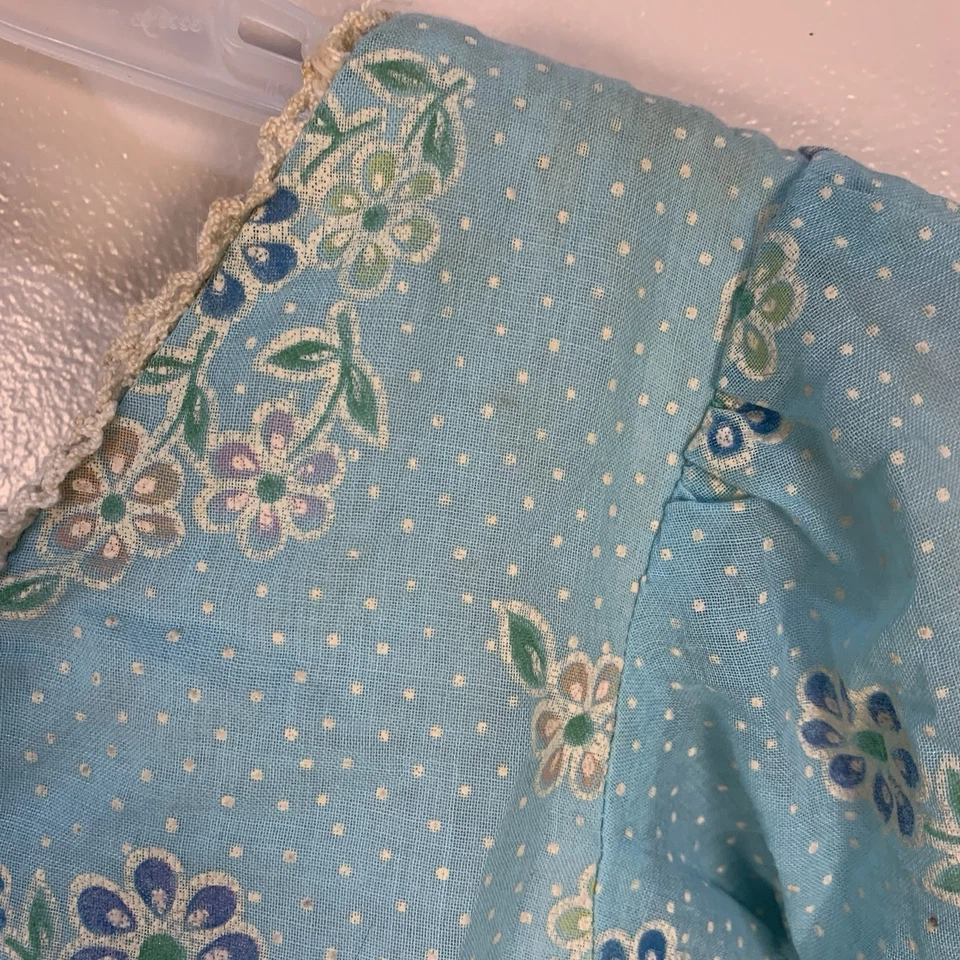 Maxi Vestido De Colección Años 70 Montgomery Ward Prairie Cottage Core Punto Suizo Corbata Volantes 7/8 Foto 4 de 4