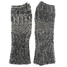 CHANEL Silk Cashmere Rhinestone Decoration Mixed Knit Arm Warmer M Size Black x
