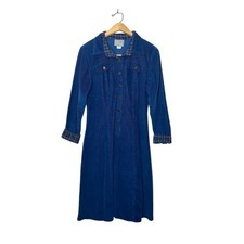 Vintage 90's Carol Anderson Blue Corduroy Long Sleeve Knee Length Dress 10P