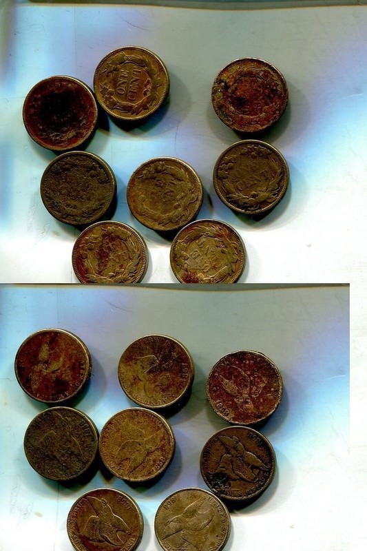 1857 1858 FLYING EAGLE PENNY LOT OF 8 G VG FINE 9757T
