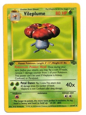 Pokemon Card: Vileplume 31/64 Jungle Set 1st Edition Vintage Rare! GD