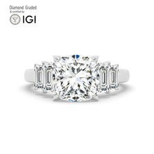 Cushion Solitaire Labgrown Diamond Engagement Ring 18k White Gold 4.60 Ct