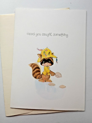 Get Well Greeting Card Jonathan & David Fur Ever Friends Racoon Fishing Hat