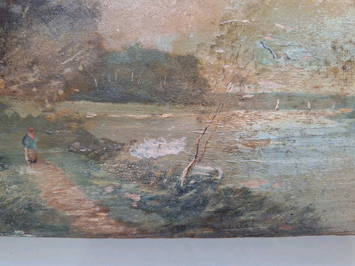 Tableau ancien huile sur bois paysage Barbizon tableau miniature - Photo 9 sur 10