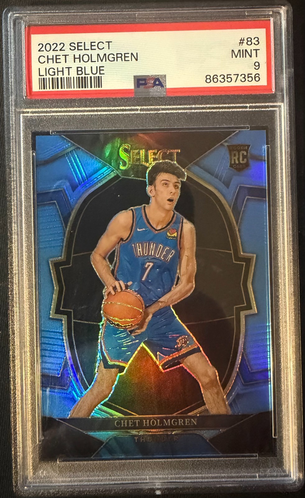 2022-23 Select Chet Holmgren RC Light Blue Prizm Concourse #92/299 PSA 9