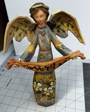 Vintage Roman Inc Christmas Noel Angel Carved Resin Wood Look Folk Art 10 Inch