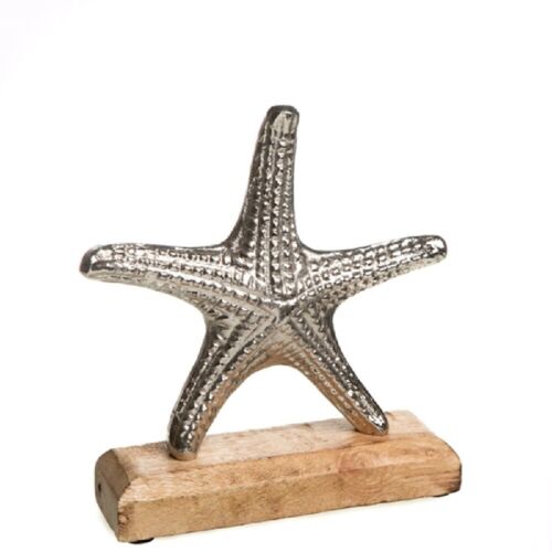 Estrella de mar, figura decorativa marítima sobre soporte de madera de mango - Imagen 1 de 2