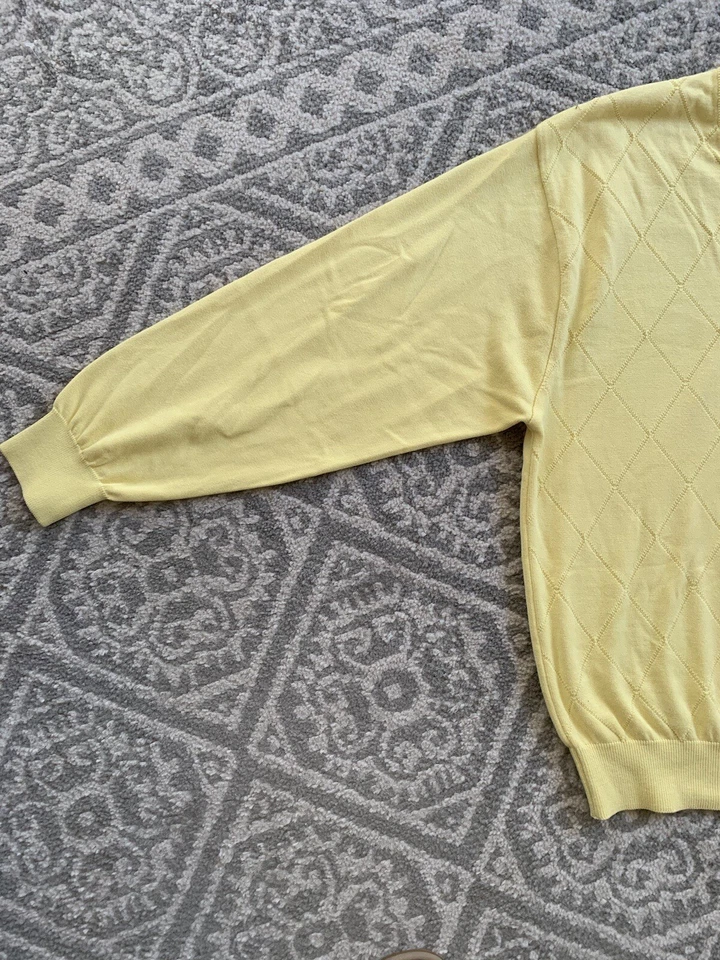 Harry Vardon Sweater Men Large Golf Yellow Argyle Quality V-neck - Image 3 of 4
