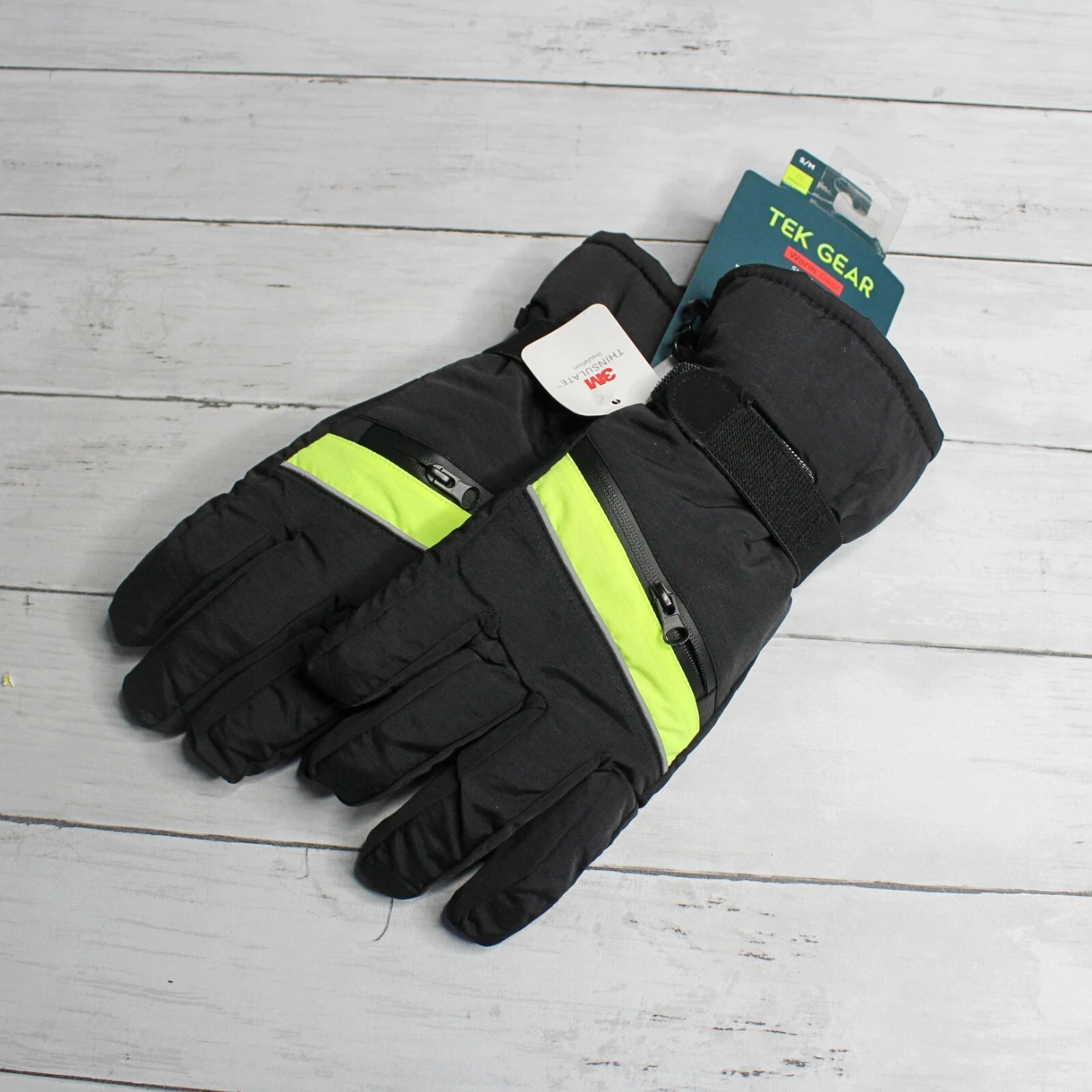 Tek Gear Men's Ski Gloves Size S M Black Insulated Water Resistant Reflective