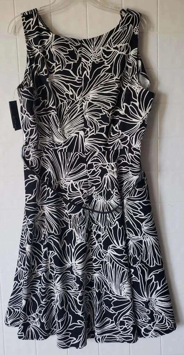Abito donna ALYX 18W bianco e nero senza maniche linea A con cintura stampa fiori grande nuovo con etichette