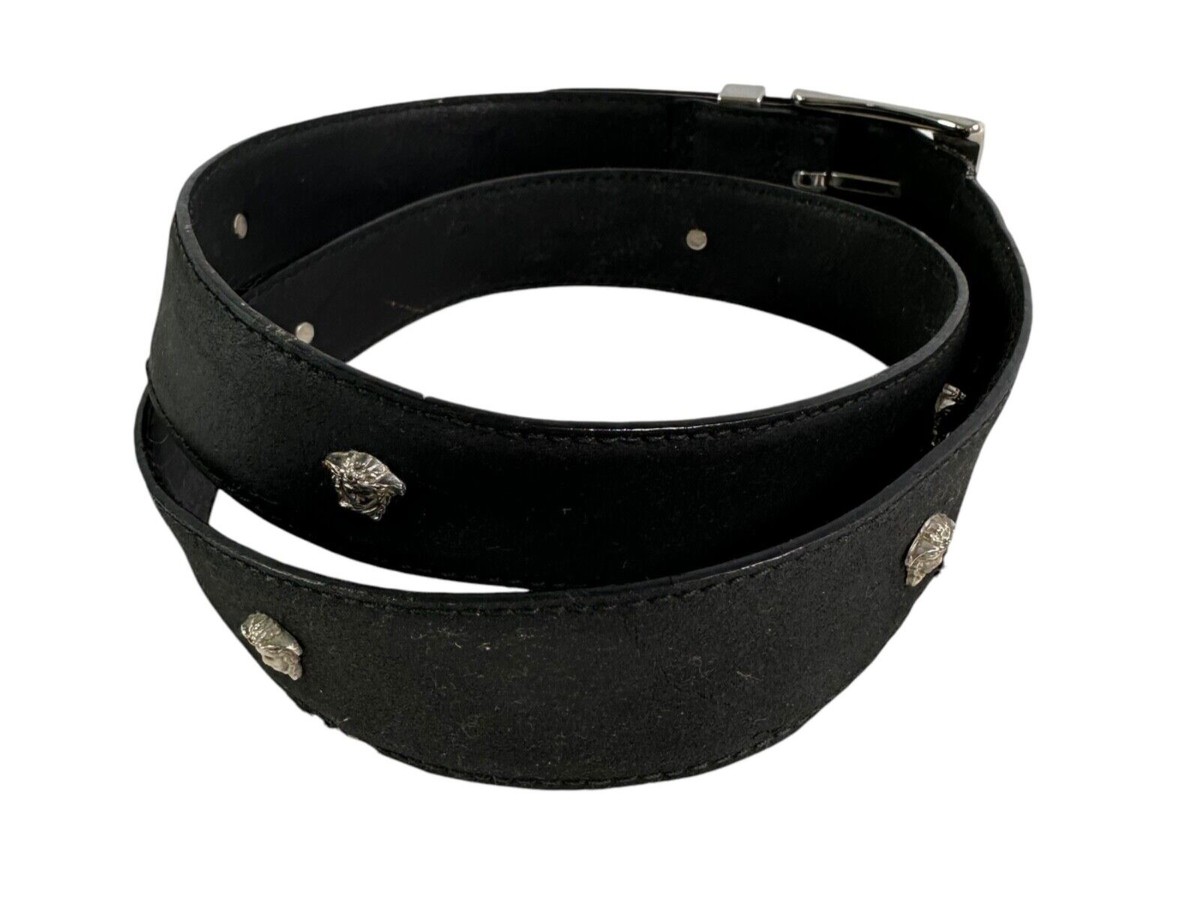 Genuine GIANNI VERSACE Black Leather Studded Medusa Unisex Belt Italy 34 Genuine GIANNI VERSACE Black Leather Studded Medusa Unisex  main image 3