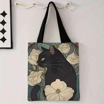 cute cat themed tote bag ideal gift for cat lover back to school shopping REF 6