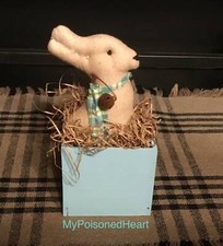 Spring Easter Primitive Bunny Blue Wood Basket OOAK Tiered Tray