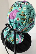 Floral Print Medical Ponytail Pouch Scrub Cap Surgery Hat Veterinary Chef Dental