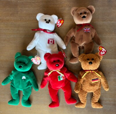 Lot Of Five 5 TY Beanie Babies bears Osito, Erin Maple Germania Britannia