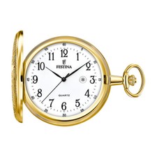Festina F2028-1 Savonette Pocket Watch with Chain, Date, Gold