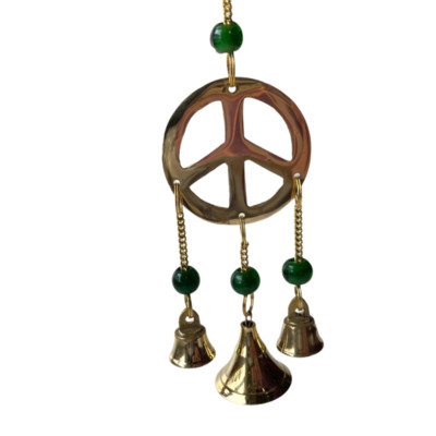 Peace Brass Wind Chime Bells & Beads 9'' Long(assorted bead colors)