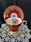 PARAGON Maroon Red Cup Saucer  Gold Harebell Gilt Filigree Floral Bouquets Eng. — photo 1