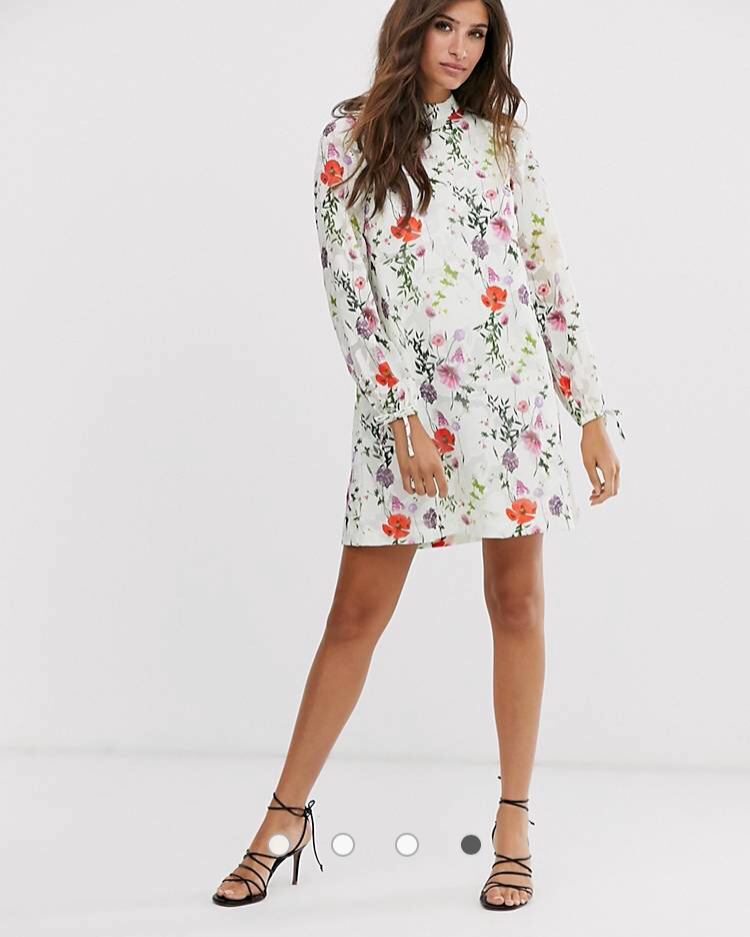$315 TED BAKER Imane Tie Cuff High Neck Floral Tunic/Dress Size