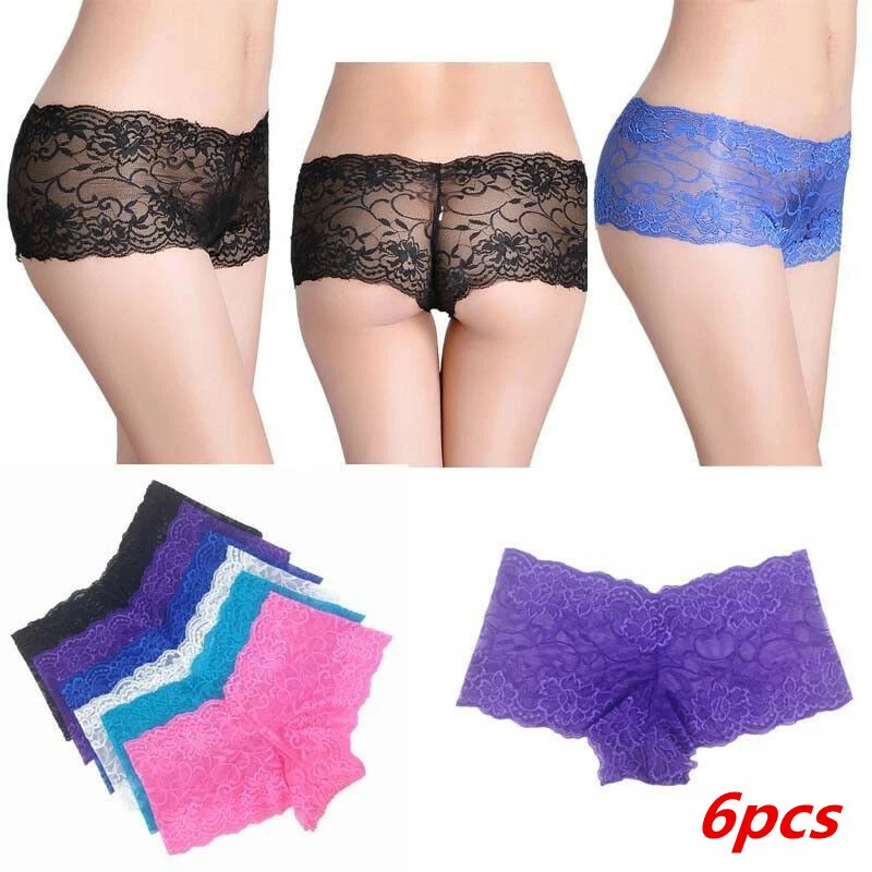 6 X Women Ultra Thin Lace French Boxers Shorts Ladies Knickers Underwear Panties - Image 2 of 4