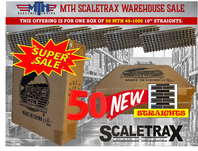 MTH 45-1001 SCALETRAX 10'' STRAIGHTS BRAND NEW BOX OF 50 W/ SHIPPER & DISPLAY BOX