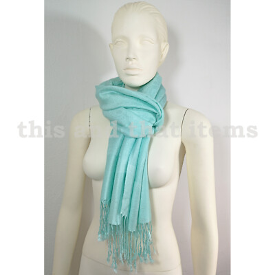 PASHMINA SCHAL TUCH PAREO STOLA KOPFTUCH CASHMERE AQUA MARIN BLAU TÜRKIS S195