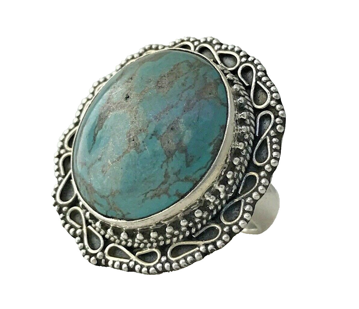 Turquoise Statement Large Boldy Oval Ring in Ster… - image 2