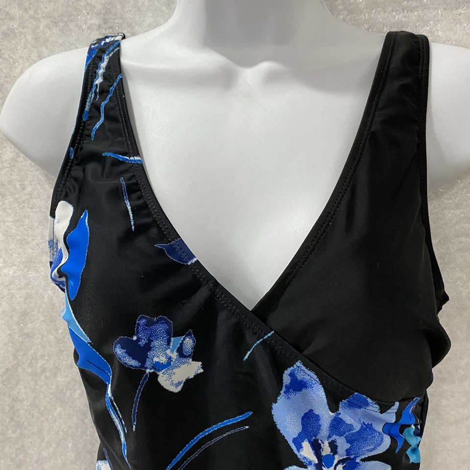 Kensie Traje de Baño Para Mujer M Negro Azul Floral Una Pieza Espalda Abierta Sujetador Acolchado NUEVO Foto 3 de 4