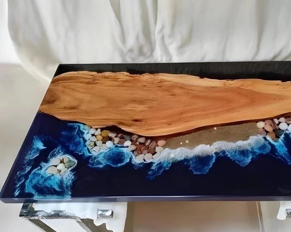 Stunning Ocean Wave Epoxy Dining Table | Handcrafted Acacia Wood Resin Table top - Image 4 of 4
