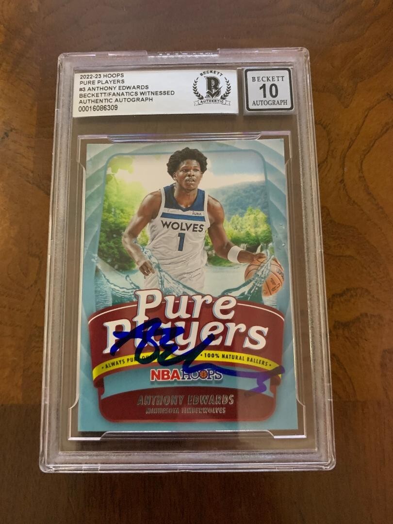 Anthony Edwards Autographed Signed Minnesota Timberwolves 2022-23 Hoops Pure Players #3 Beckett 10 auto 