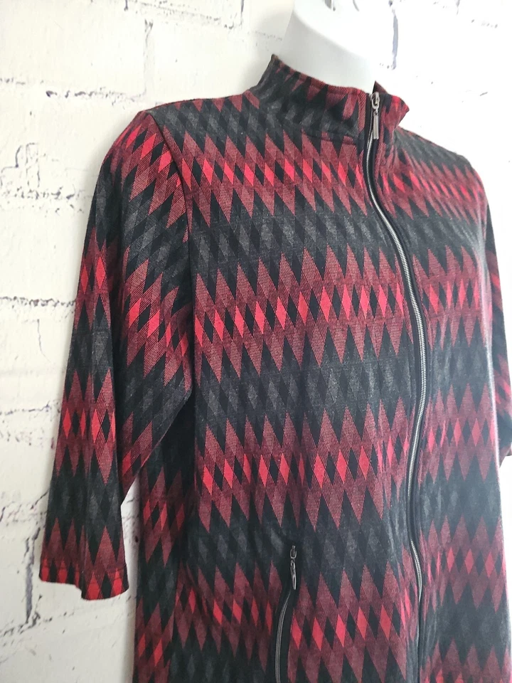 Chaqueta Onque Casual Multicolor Geométrica Cremallera Frontal Talla Grande 1X Simulación Manga 3/4 Foto 4 de 4