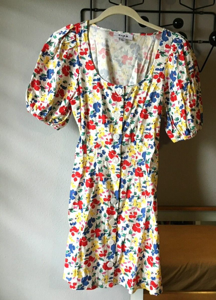 RIXO x Target Mini Dress White Floral Linen Short Sleeve Button Up A Line 2 NWOT