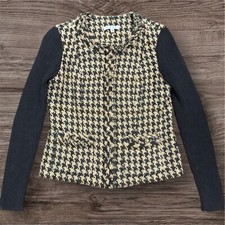 Cabi Brand Jacket Women  s Size 4 Brown Tan Plaid Tweed Button Pockets Casual