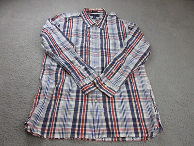 Tommy Hilfiger Shirt Mens Adult Extra Large Blue Red Plaid Button Up