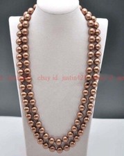 8/10/12/14mm Brown Coffee South Sea Shell Pearl Round Beads Long Necklace 36''